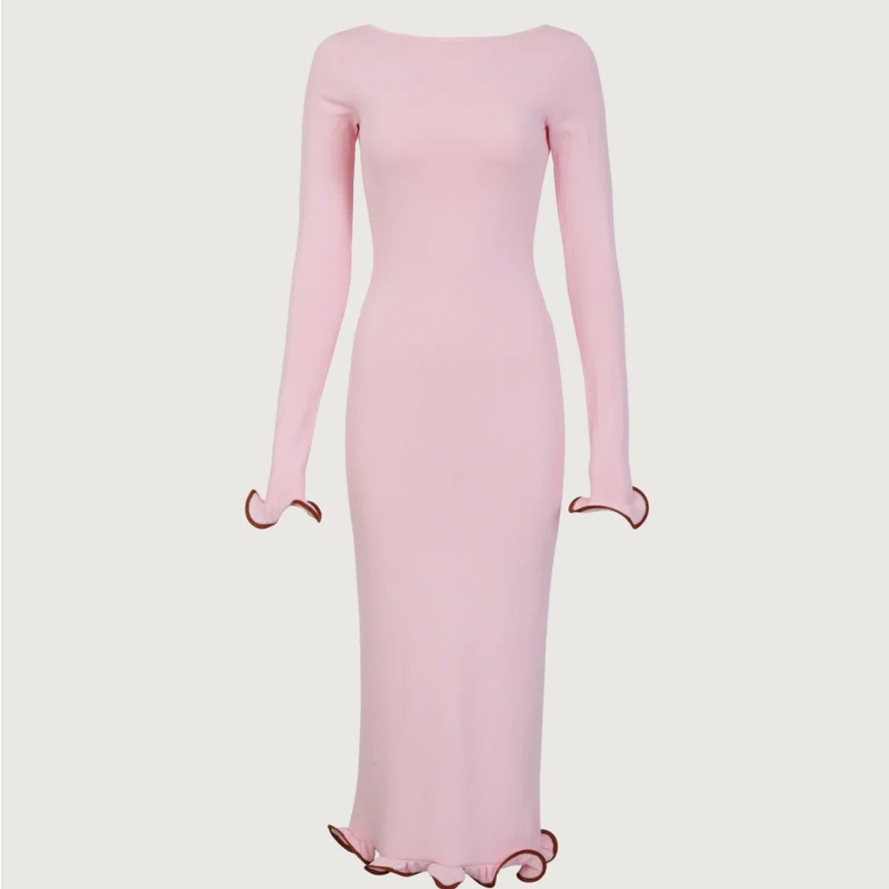 Ruffle Hem Midi Dress in Baby Pink L